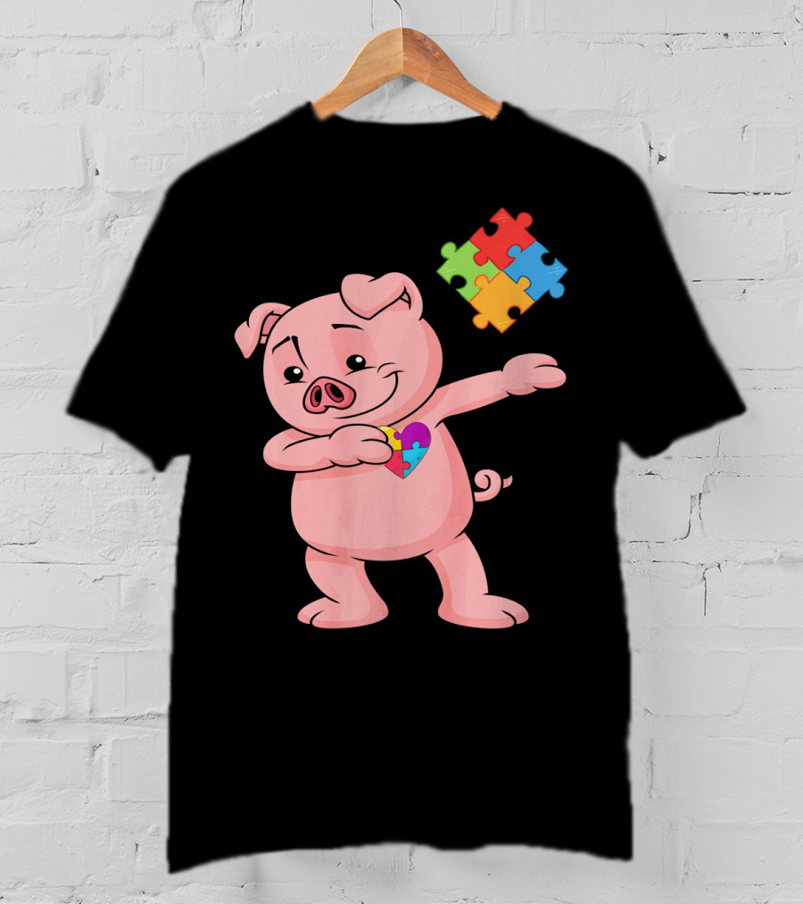 Piggy Puzzle Piece Autism Awareness Heart T-Shirt
