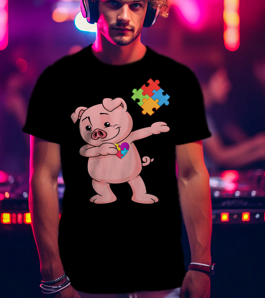 Piggy Puzzle Piece Autism Awareness Heart T-Shirt