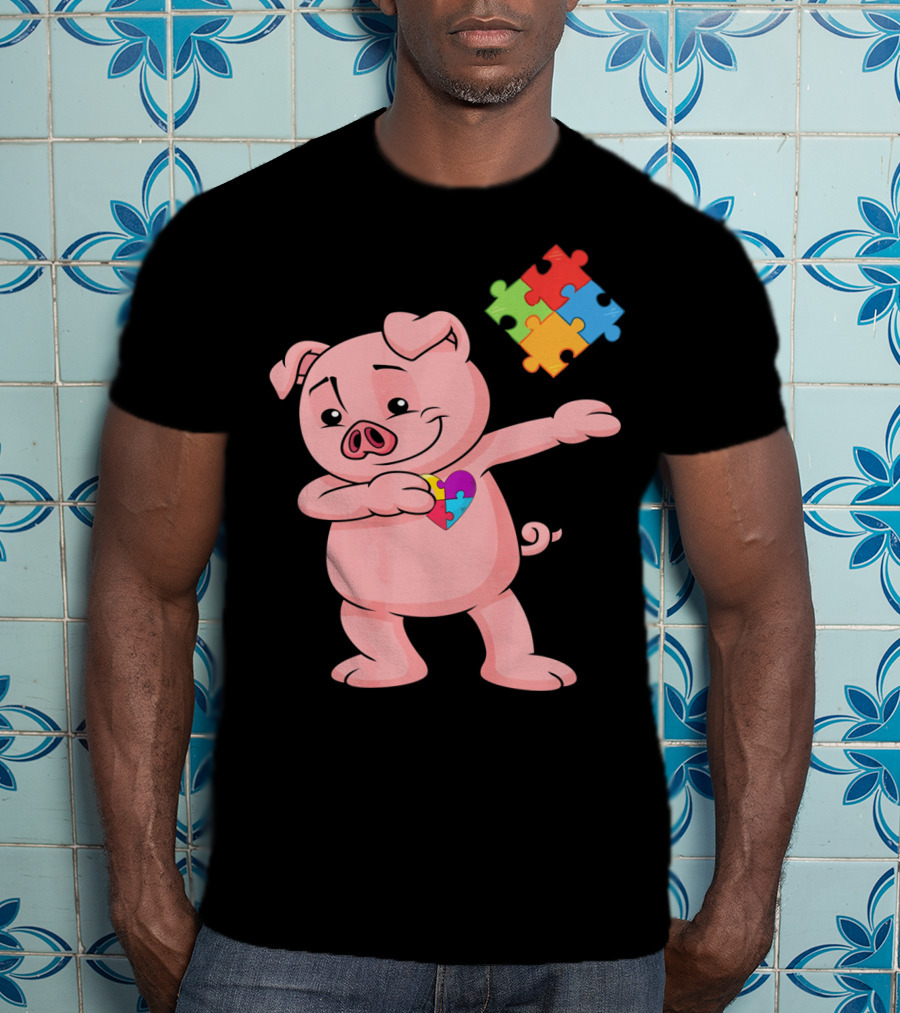 Piggy Puzzle Piece Autism Awareness Heart T-Shirt