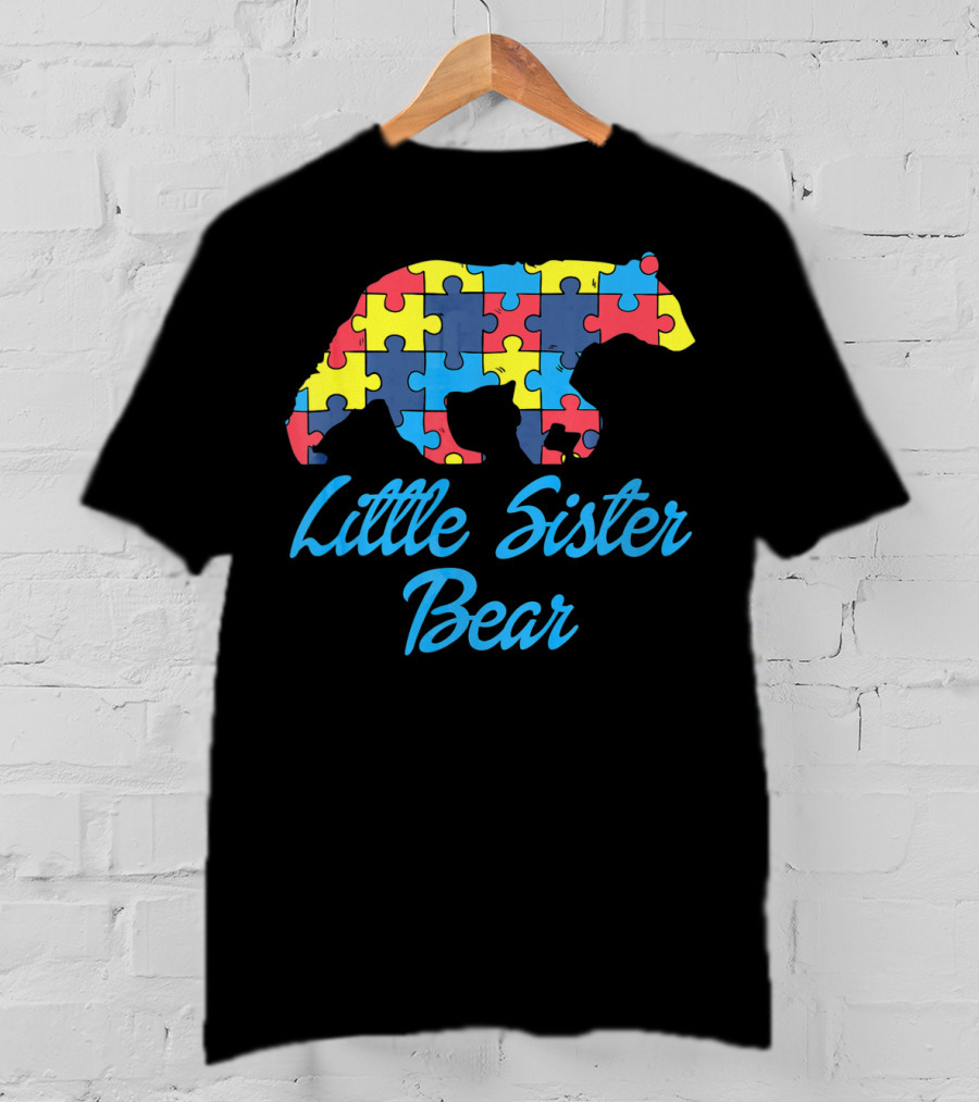 Autism Awareness Little Sister Bear Puzzle T-Shirt