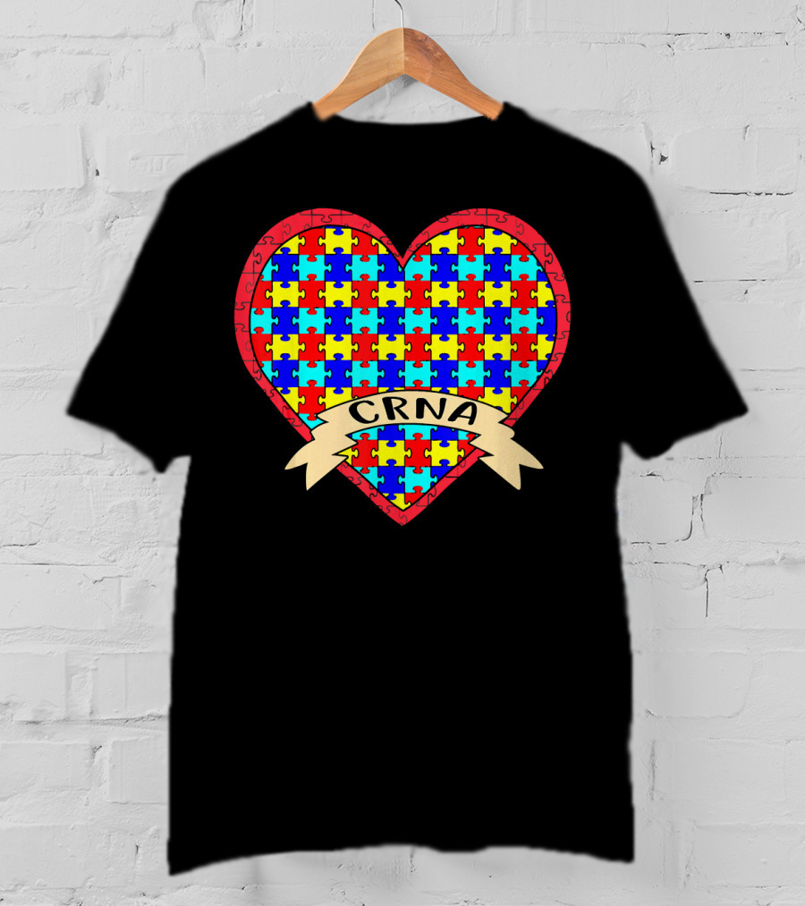 CRNA Autism Awareness Heart Puzzle Valentines T-Shirt