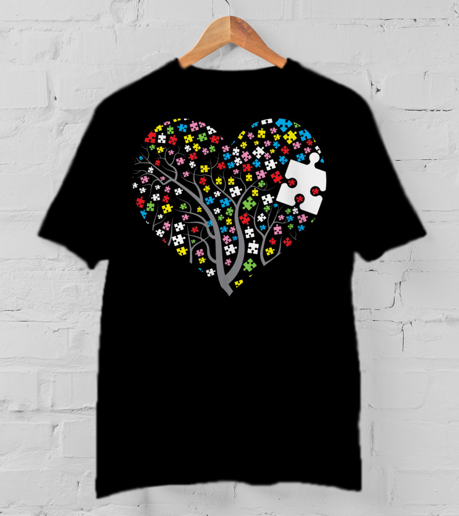 Autism Puzzle Heart Tree With Colorful Pieces T-Shirt