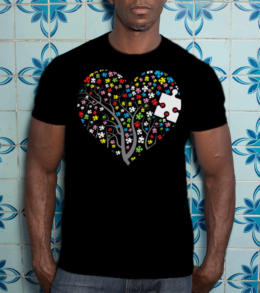 Autism Puzzle Heart Tree With Colorful Pieces T-Shirt