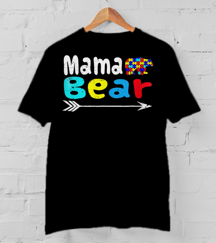 Mama Bear Autism Puzzle Piece Pattern With Arrow T-Shirt