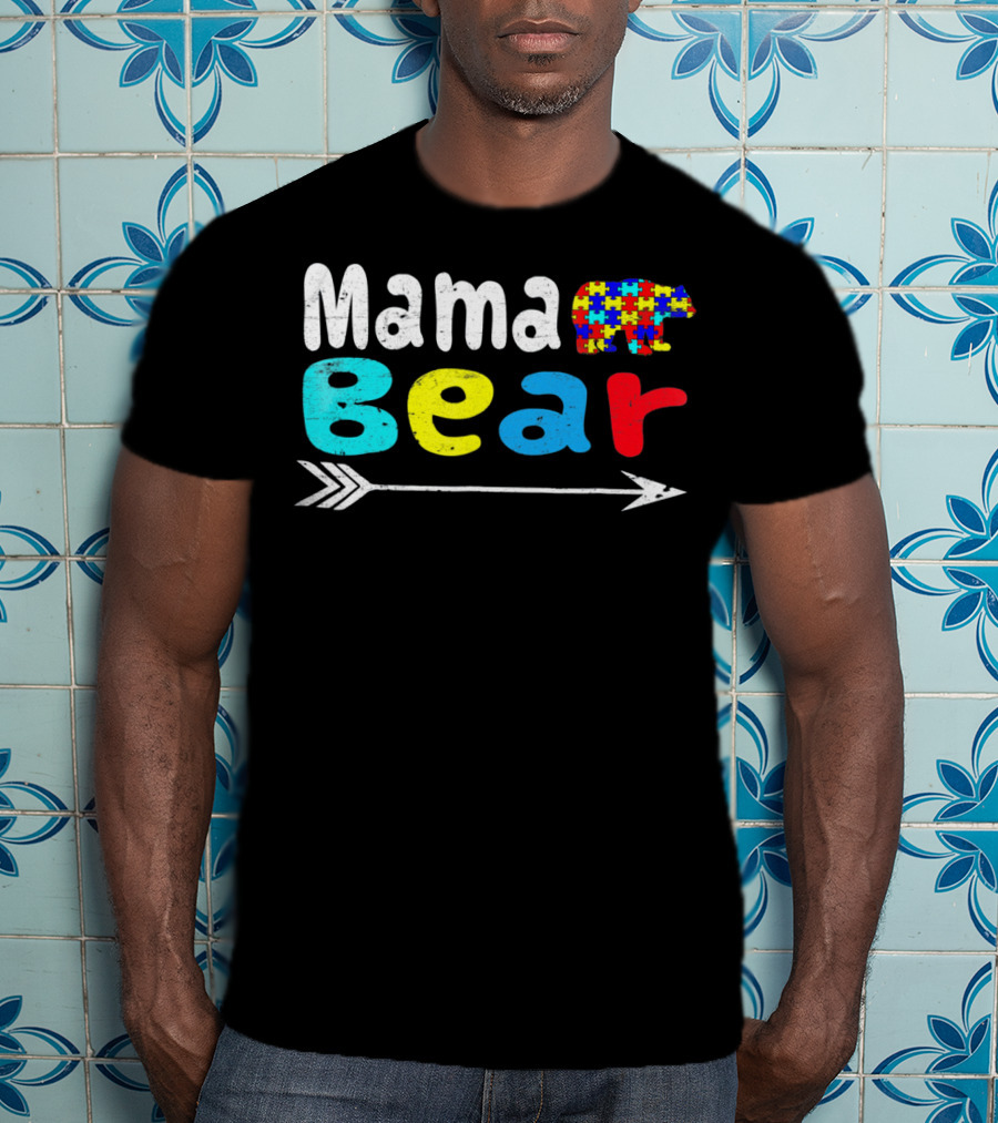 Mama Bear Autism Puzzle Piece Pattern With Arrow T-Shirt