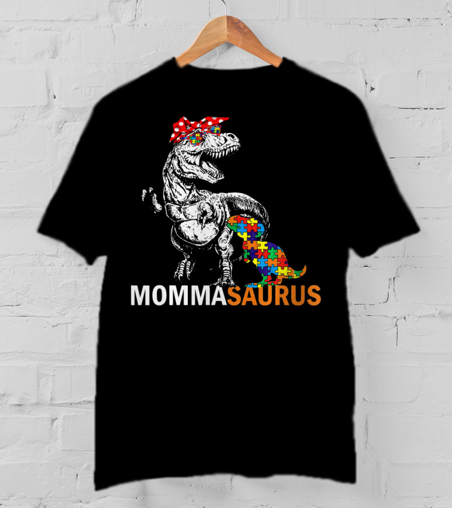 Momma Saurus Dinosaur With Autism Puzzle T-Shirt