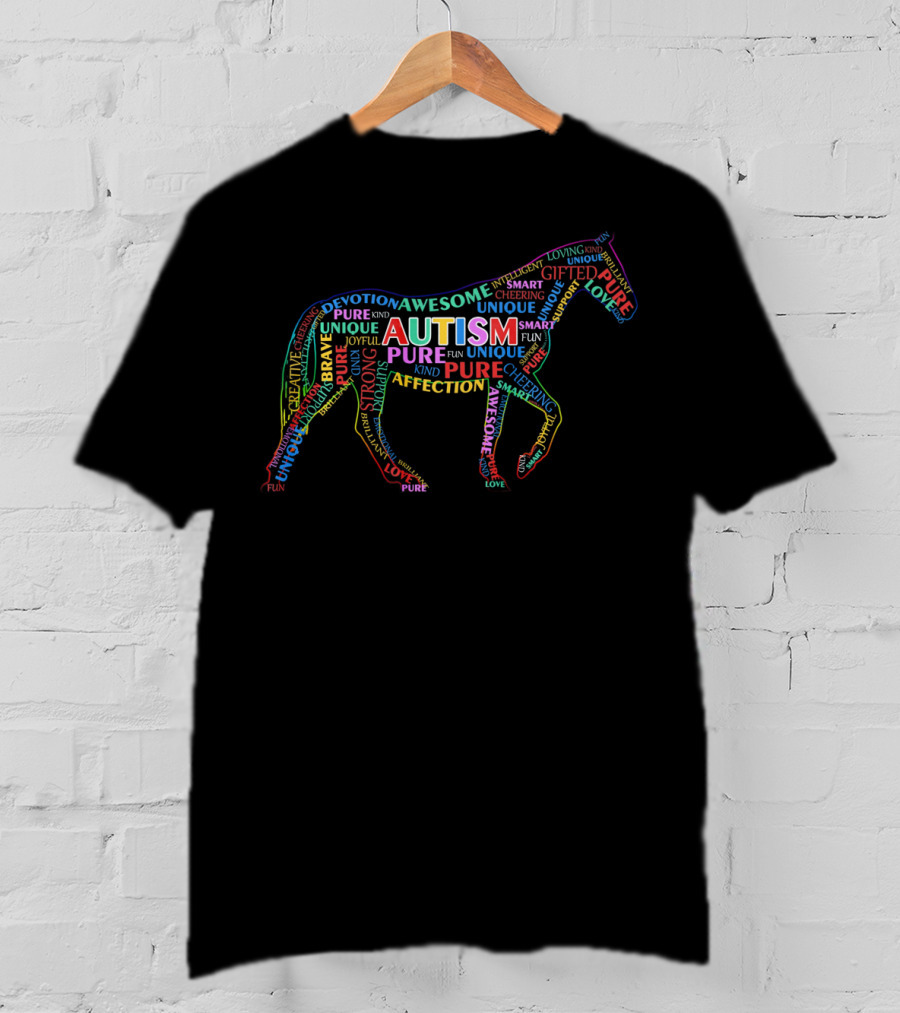 Horse Shaped Autism Awareness Words Kind Pure Unique Affection T-Shirt