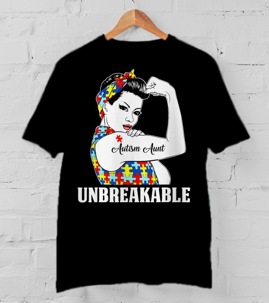 Unbreakable Autism Aunt Awareness Aun T-Shirt