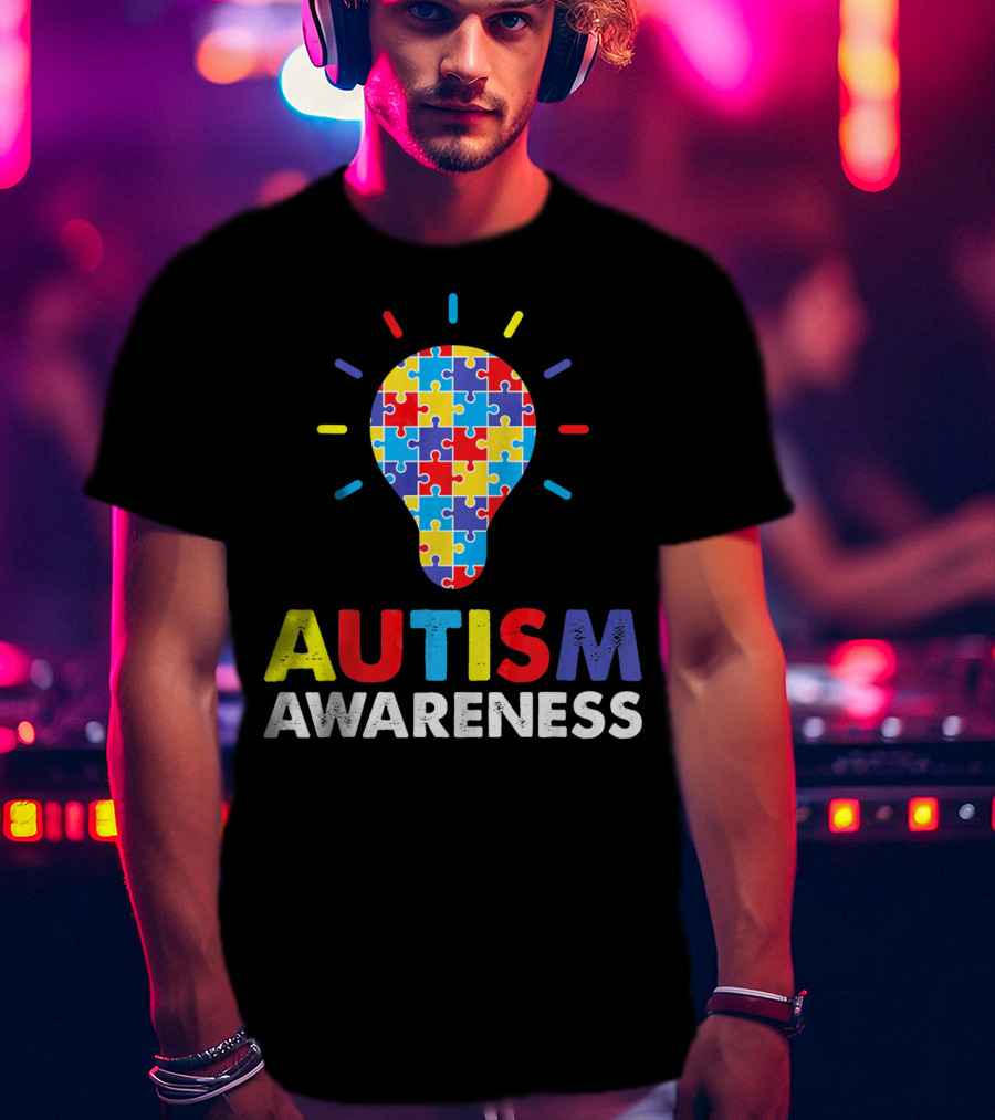 Autism Awareness Puzzle Light Bulb T-Shirt