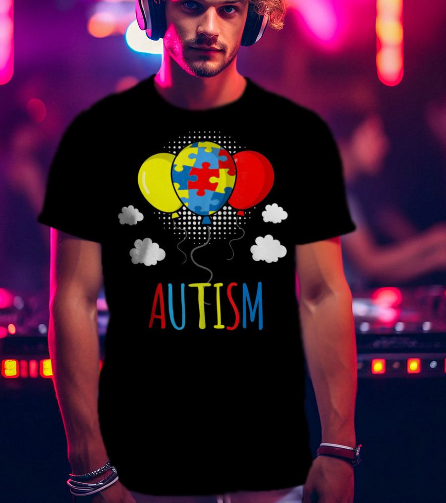 Autism Awareness Puzzle Piece Balloons With Colorful Clouds T-Shirt