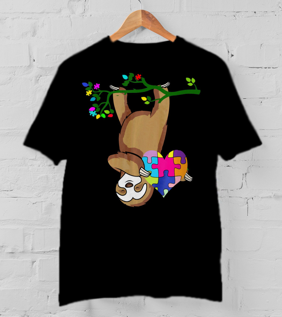 Sloth Love Autism Awareness Heart Puzzle T-Shirt