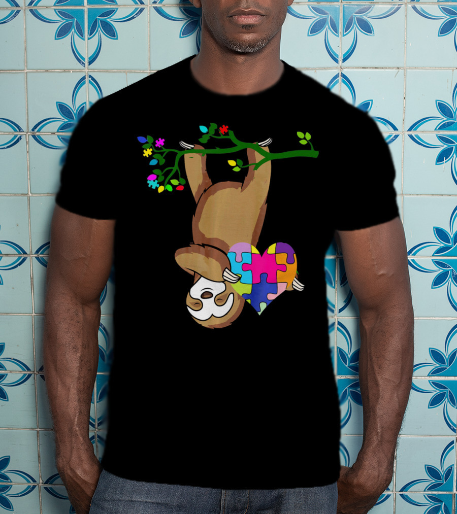 Sloth Love Autism Awareness Heart Puzzle T-Shirt