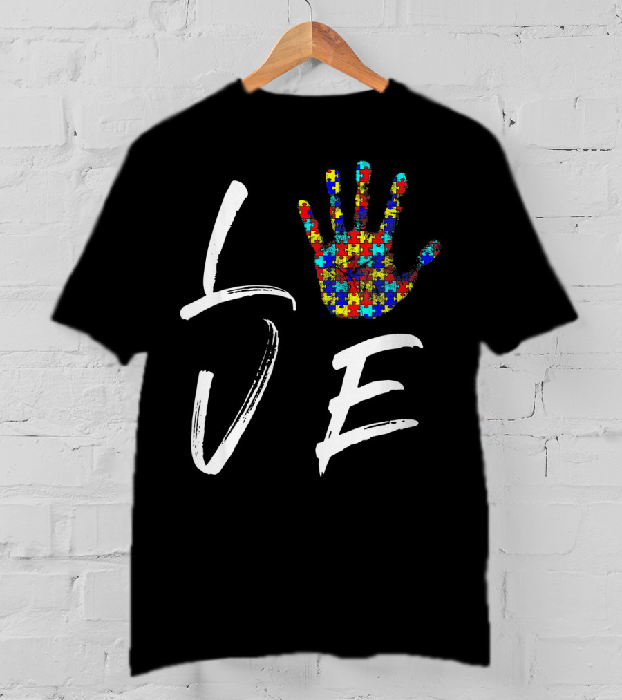 Love Autism Awareness Puzzle Hand T-Shirt