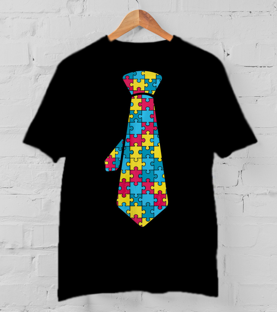 Autism Awareness Puzzle Pattern Tie T-Shirt