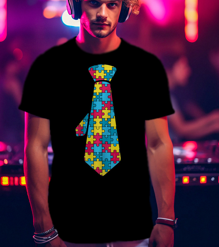 Autism Awareness Puzzle Pattern Tie T-Shirt