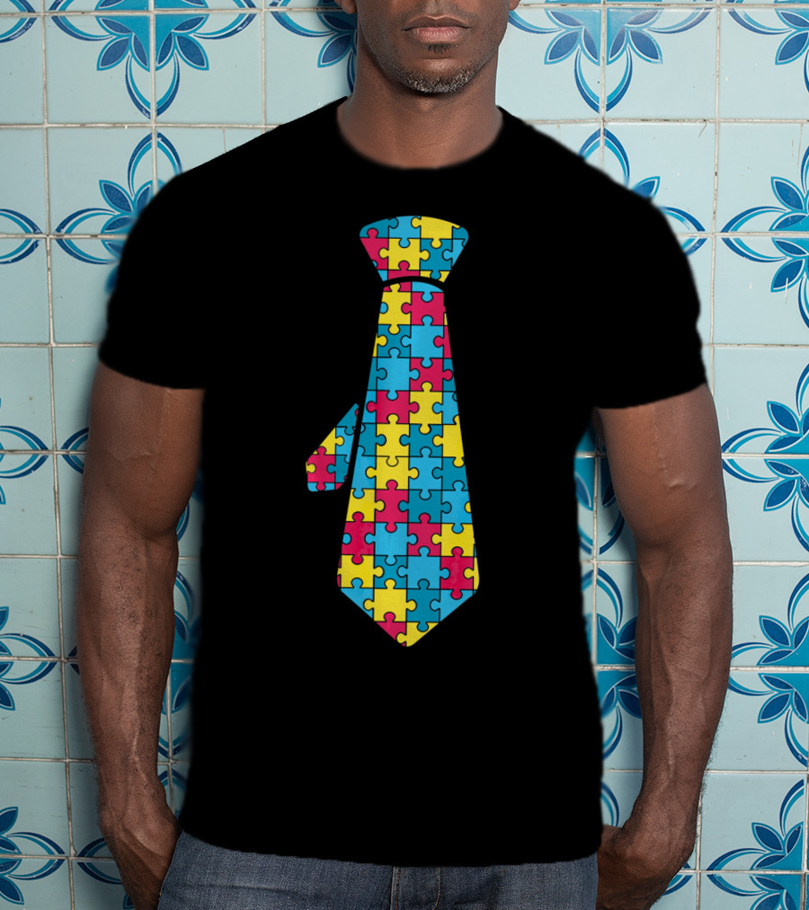 Autism Awareness Puzzle Pattern Tie T-Shirt