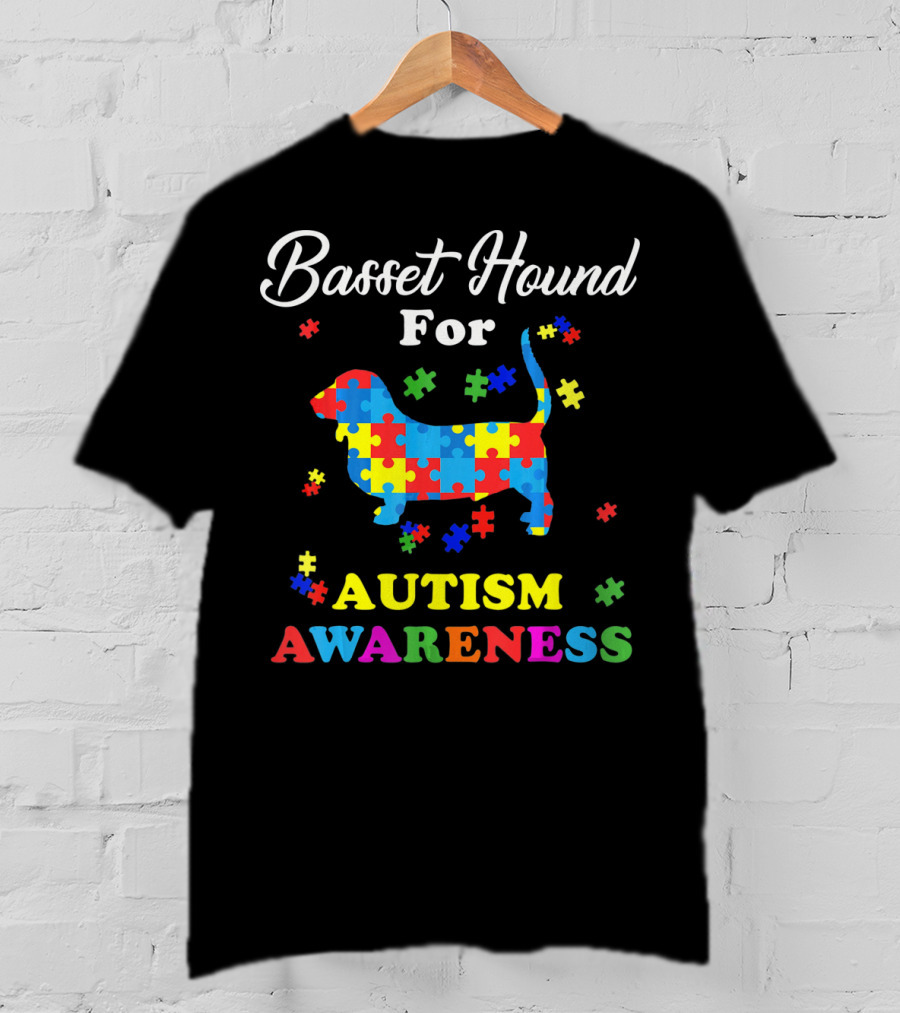 Basset Hound For Autism Awareness Puzzle Pieces T-Shirt