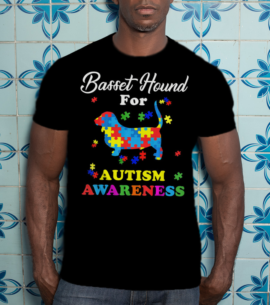 Basset Hound For Autism Awareness Puzzle Pieces T-Shirt