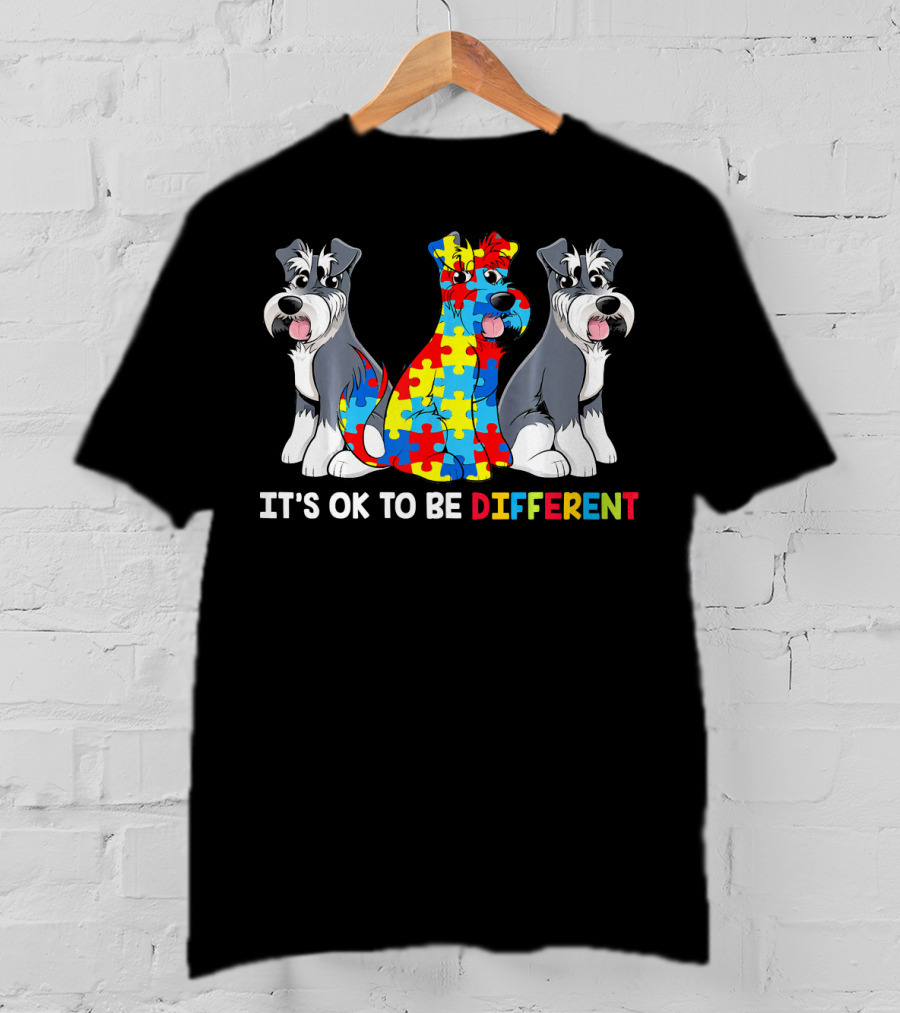 It's OK To Be Different Miniature Schnauzer Puzzle Pieces T-Shirt