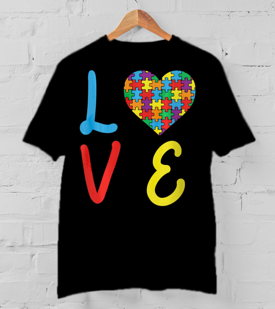 Love Autism Awareness Day Autism Puzzle Heart T-Shirt