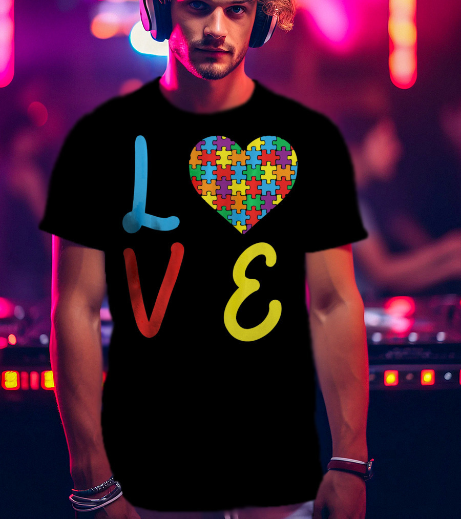 Love Autism Awareness Day Autism Puzzle Heart T-Shirt
