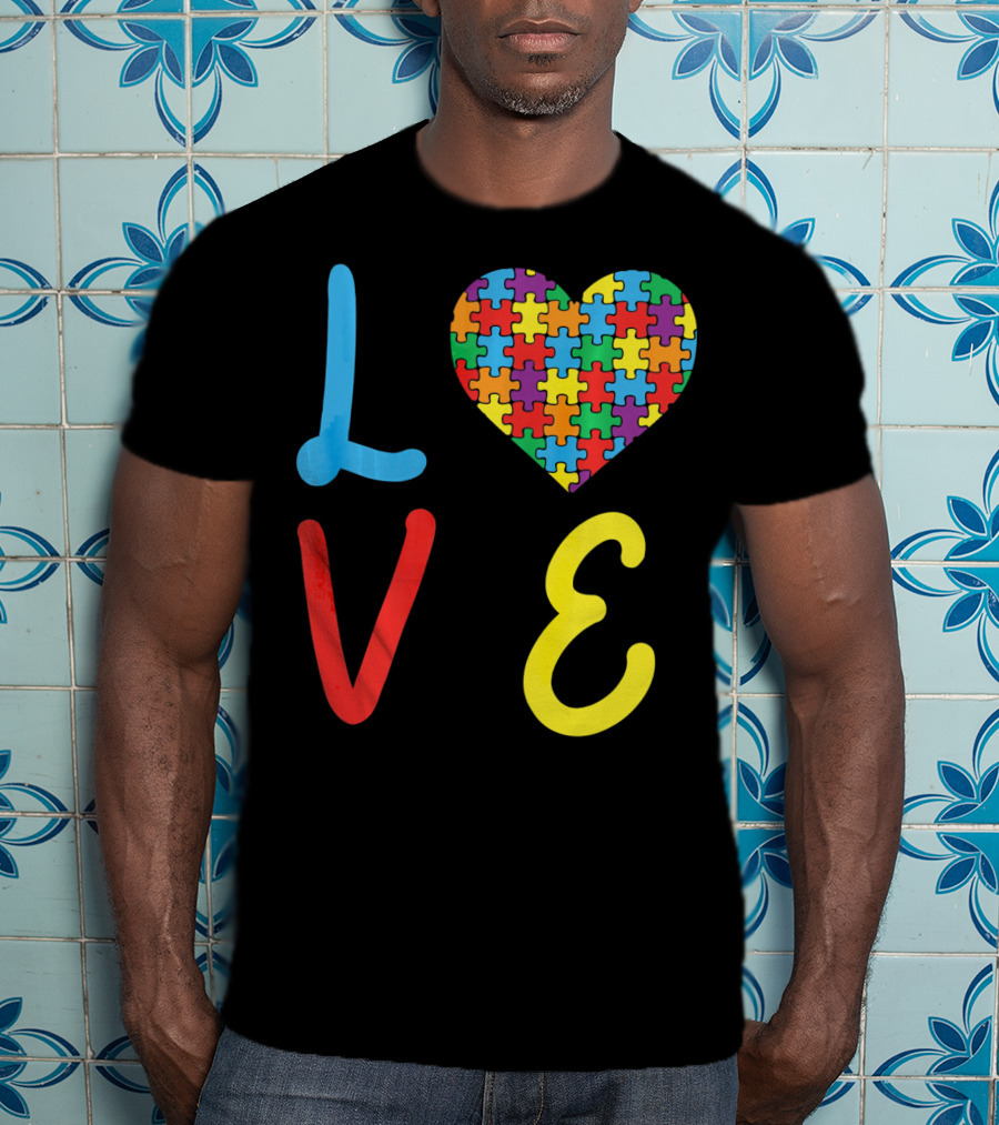 Love Autism Awareness Day Autism Puzzle Heart T-Shirt