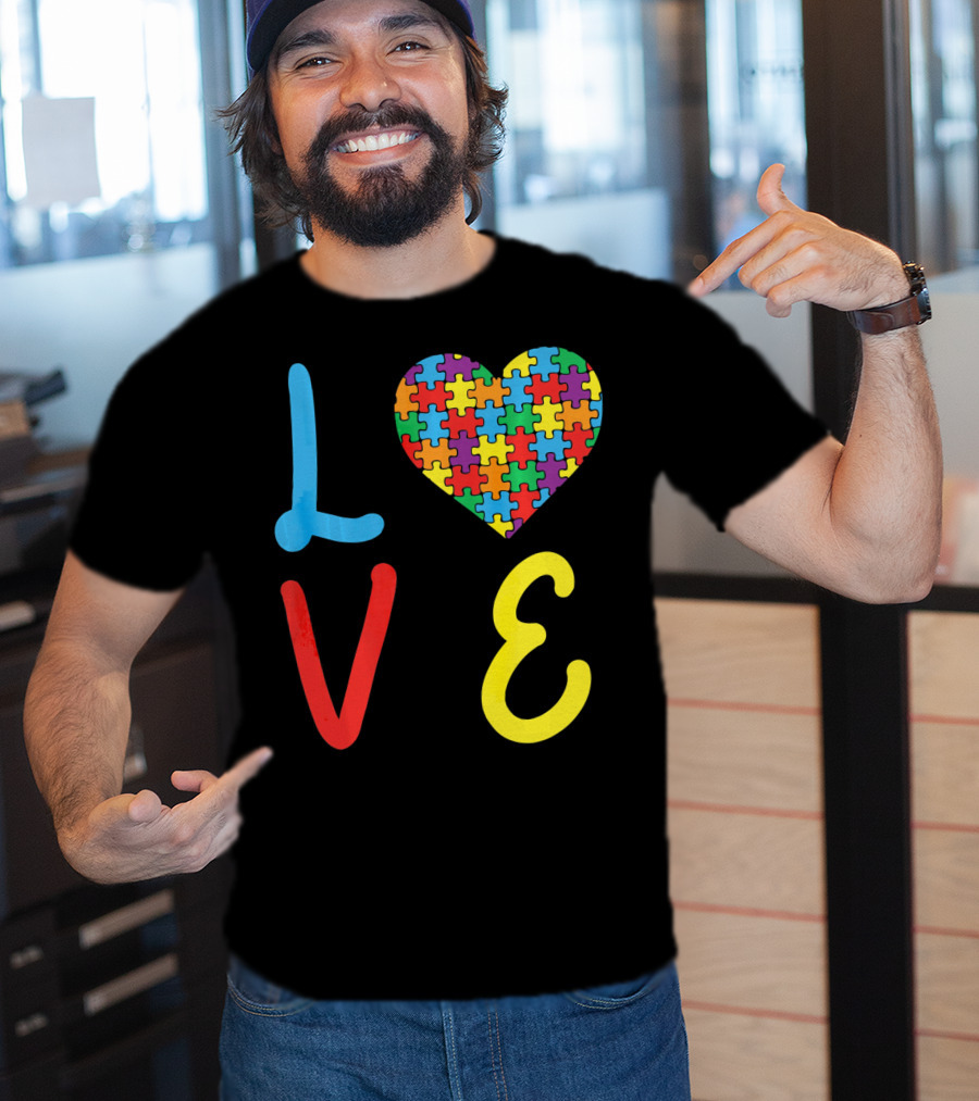 Love Autism Awareness Day Autism Puzzle Heart T-Shirt