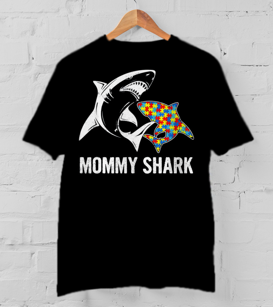 Mommy Shark Autism Awareness Puzzle Shark T-Shirt