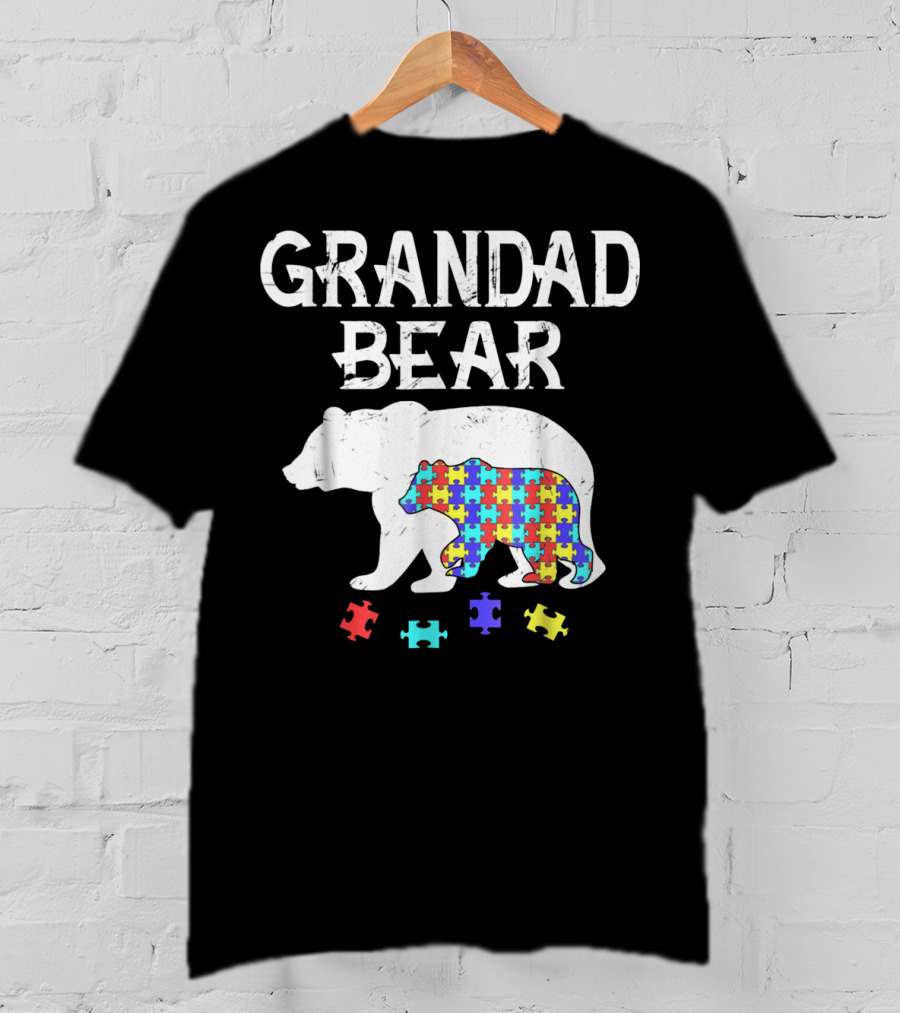 Grandad Bear Autism Awareness Puzzle Bear T-Shirt