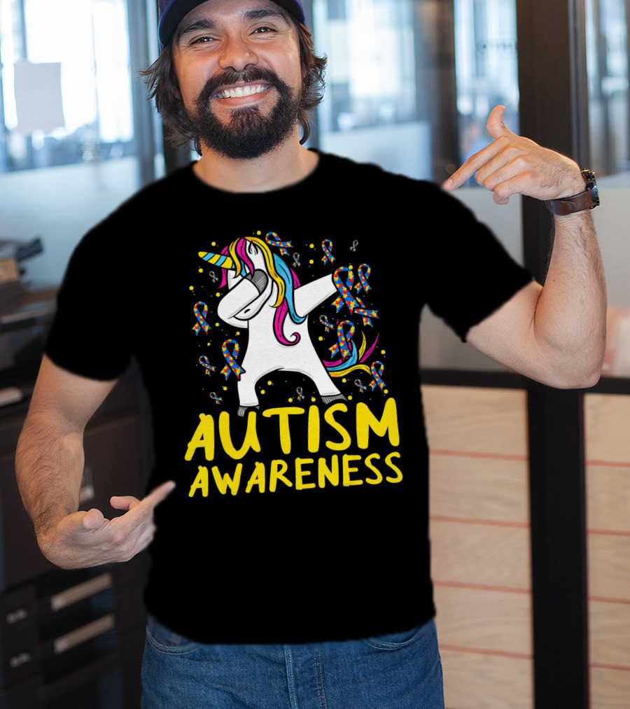 Dabbing Unicorn Puzzle Ribbon Autism Awareness T-Shirt