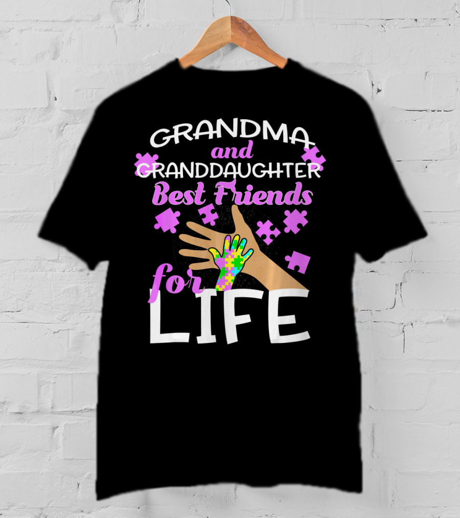 Grandma And Granddaughter Best Friends For Life Autism Awareness Puzzle Piece T-Shirt