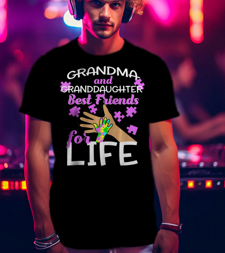 Grandma And Granddaughter Best Friends For Life Autism Awareness Puzzle Piece T-Shirt