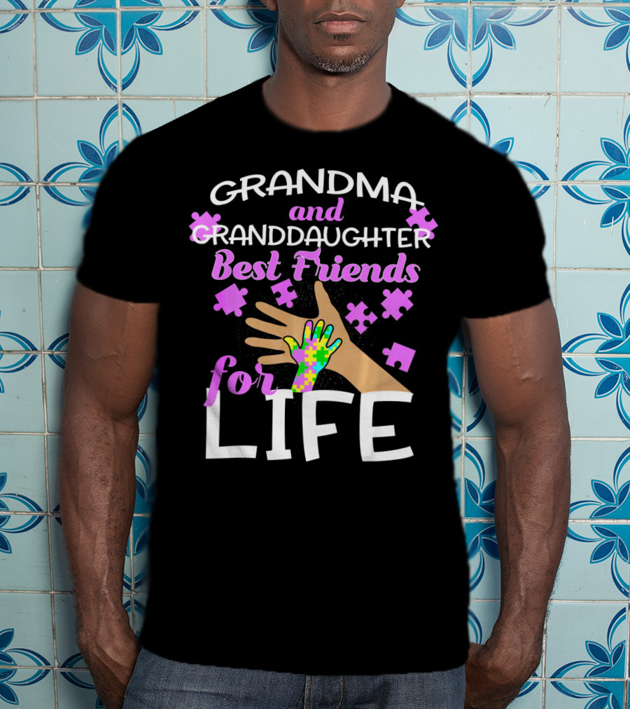 Grandma And Granddaughter Best Friends For Life Autism Awareness Puzzle Piece T-Shirt