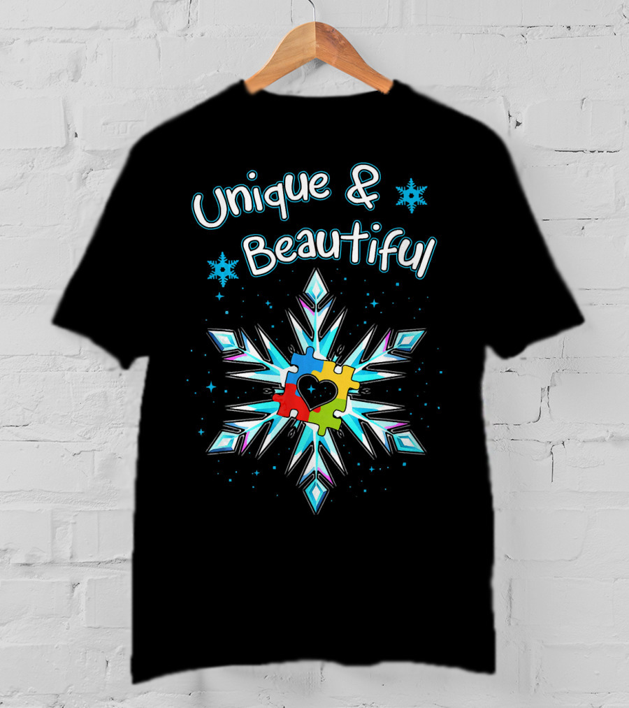 Unique And Beautiful Autism Awareness Snowflake Puzzle Heart T-Shirt