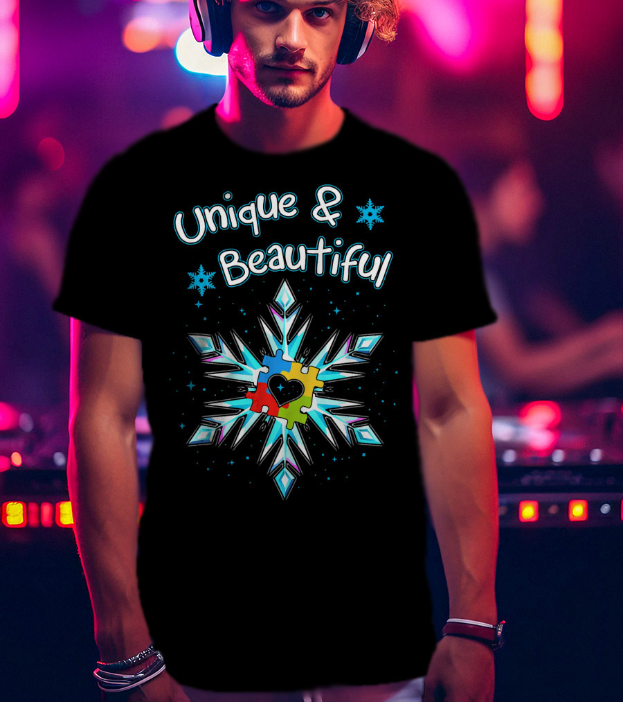 Unique And Beautiful Autism Awareness Snowflake Puzzle Heart T-Shirt
