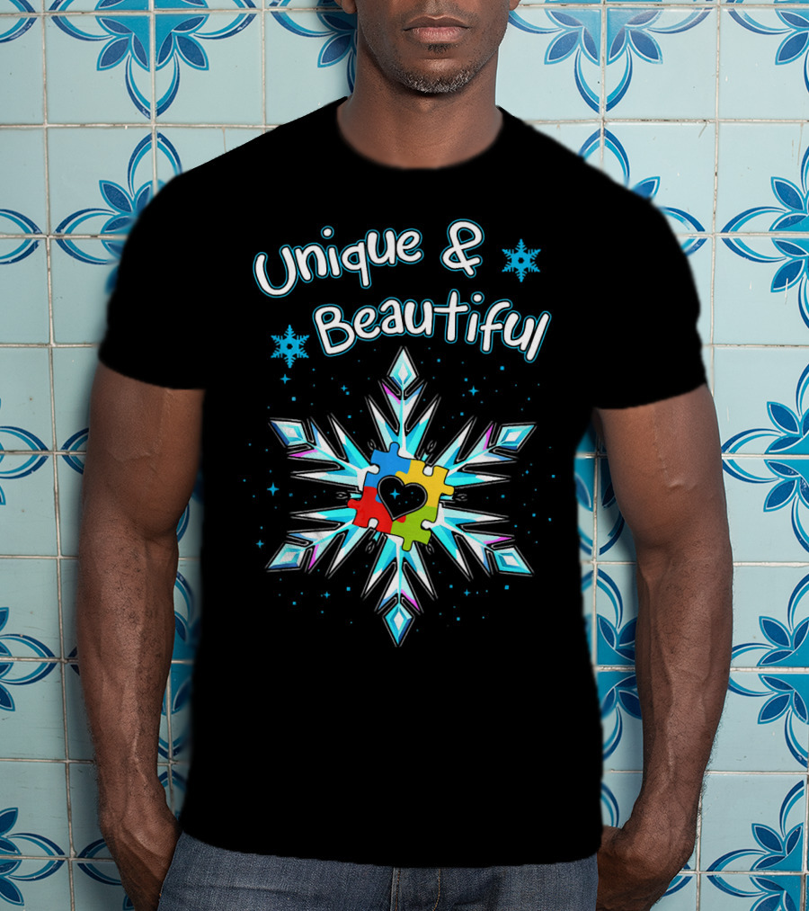 Unique And Beautiful Autism Awareness Snowflake Puzzle Heart T-Shirt