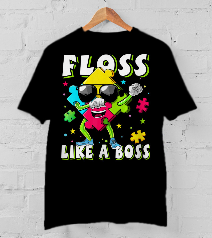 Floss Like A Boss Autism Awareness Puzzle Dance T-Shirt