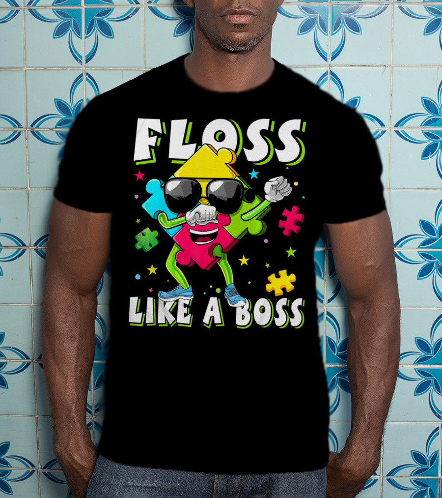 Floss Like A Boss Autism Awareness Puzzle Dance T-Shirt