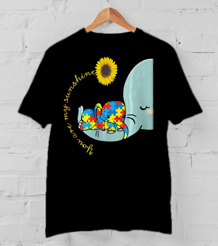 You Are My Sunshine Autism Awareness Elephant Puzzle Sunflower T-Shirt