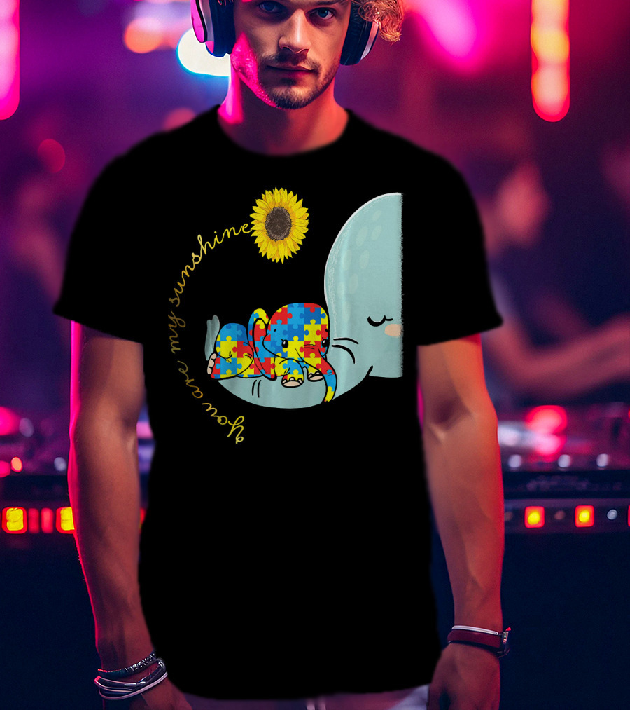 You Are My Sunshine Autism Awareness Elephant Puzzle Sunflower T-Shirt