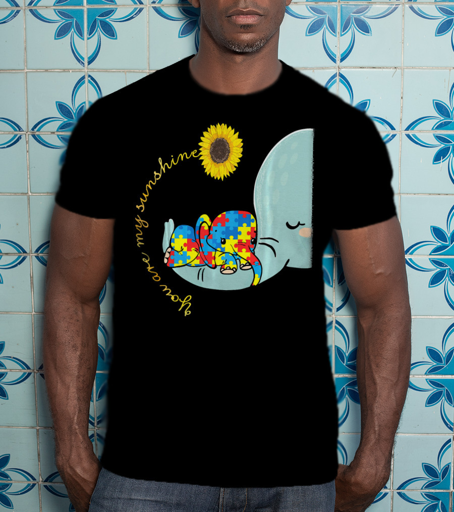 You Are My Sunshine Autism Awareness Elephant Puzzle Sunflower T-Shirt