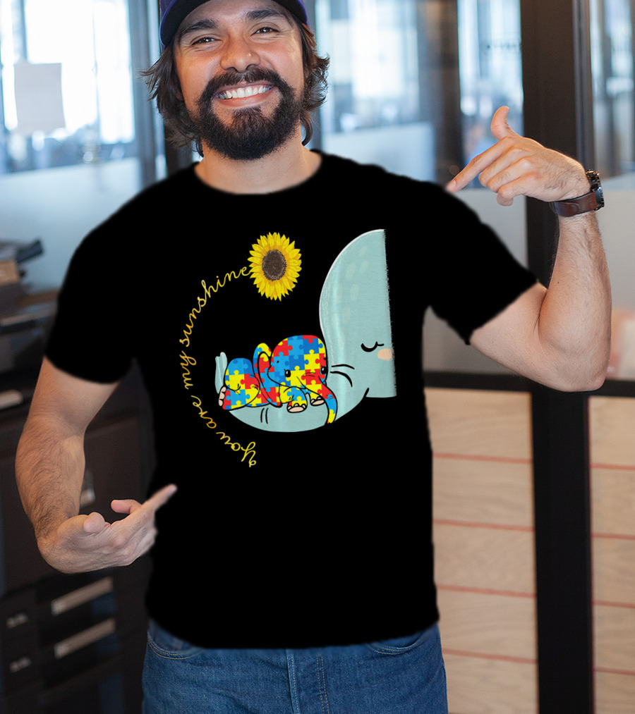 You Are My Sunshine Autism Awareness Elephant Puzzle Sunflower T-Shirt