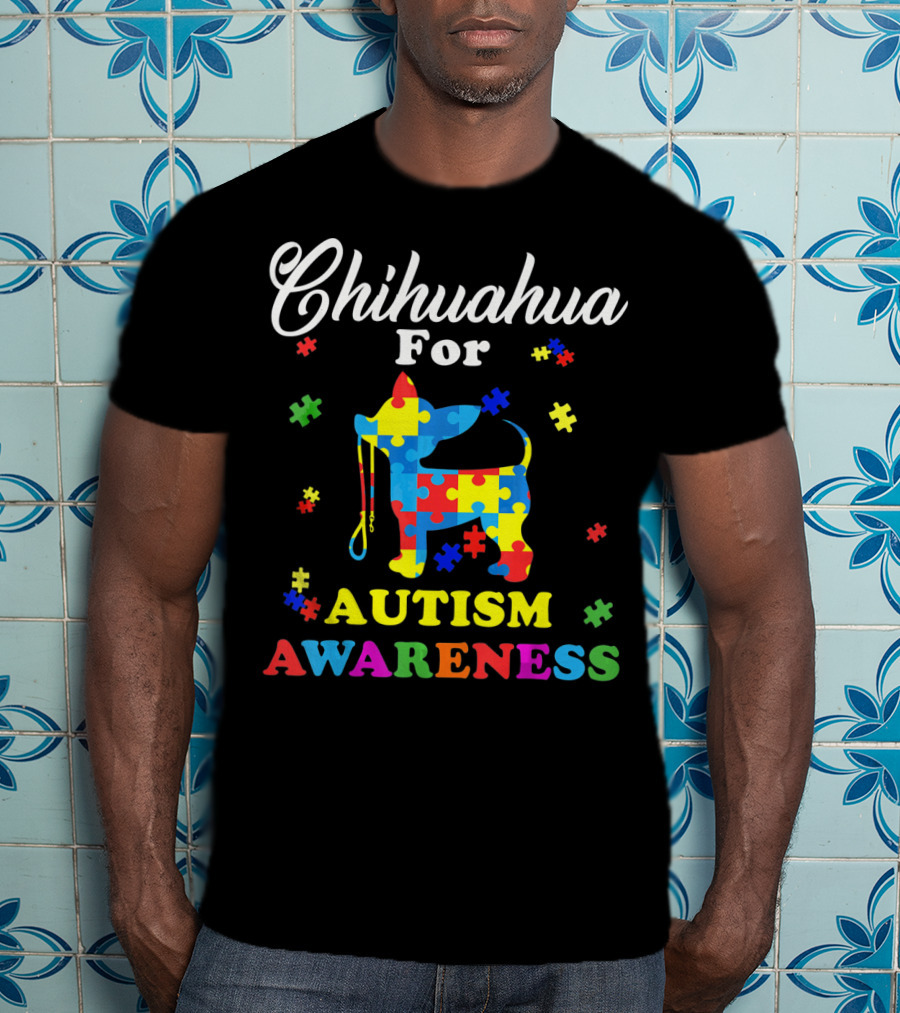 Chihuahua For Autism Awareness Puzzle Pattern Dog T-Shirt