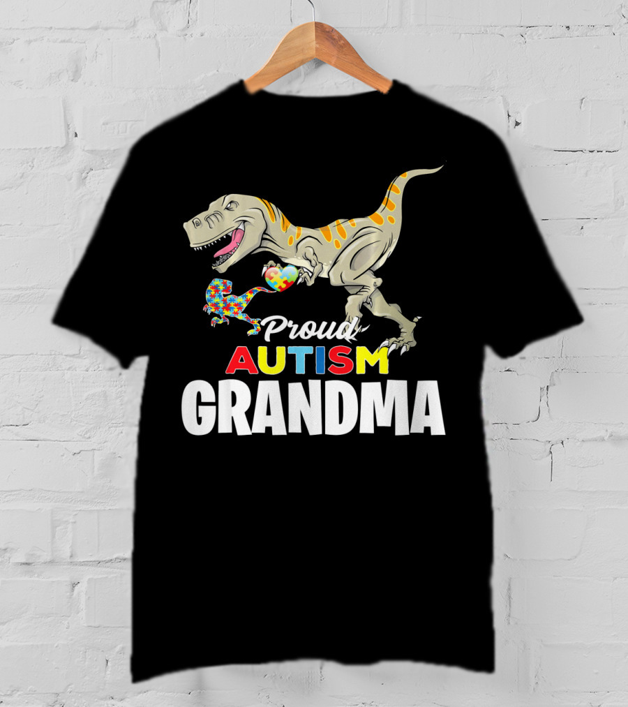 Proud Autism Grandma Dinosaur Puzzle Pattern Rex T-Shirt
