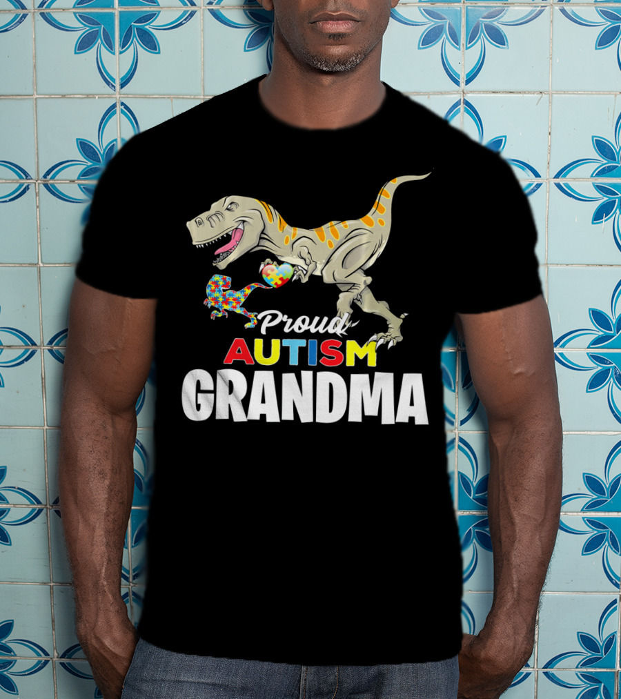 Proud Autism Grandma Dinosaur Puzzle Pattern Rex T-Shirt