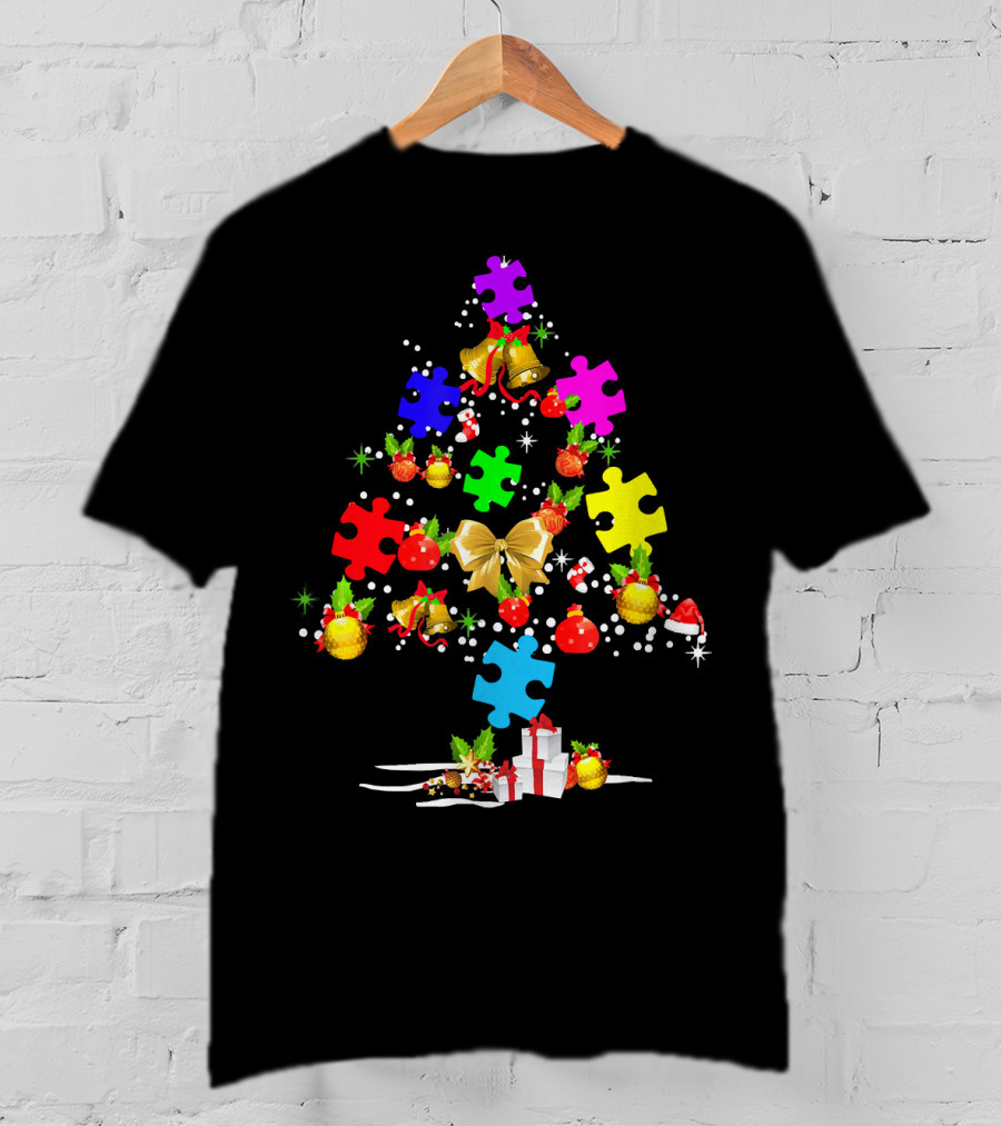 Autism Awareness Christmas Tree Puzzle Piece Ornament Festive Holiday T-Shirt