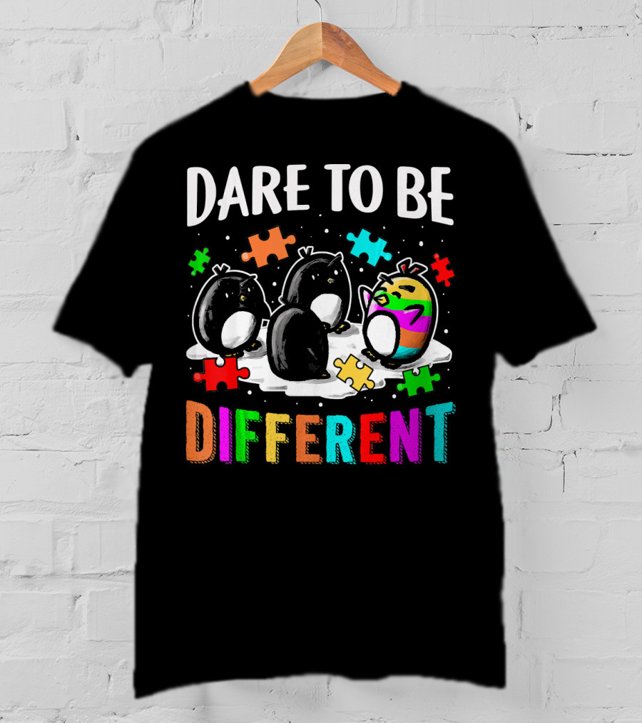 Dare To Be Different Penguin Puzzle Autism Awareness T-Shirt