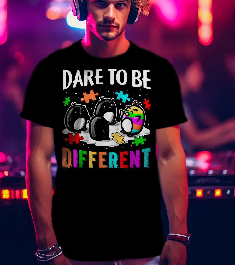 Dare To Be Different Penguin Puzzle Autism Awareness T-Shirt