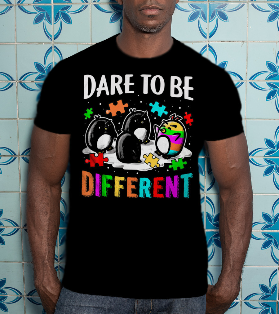 Dare To Be Different Penguin Puzzle Autism Awareness T-Shirt