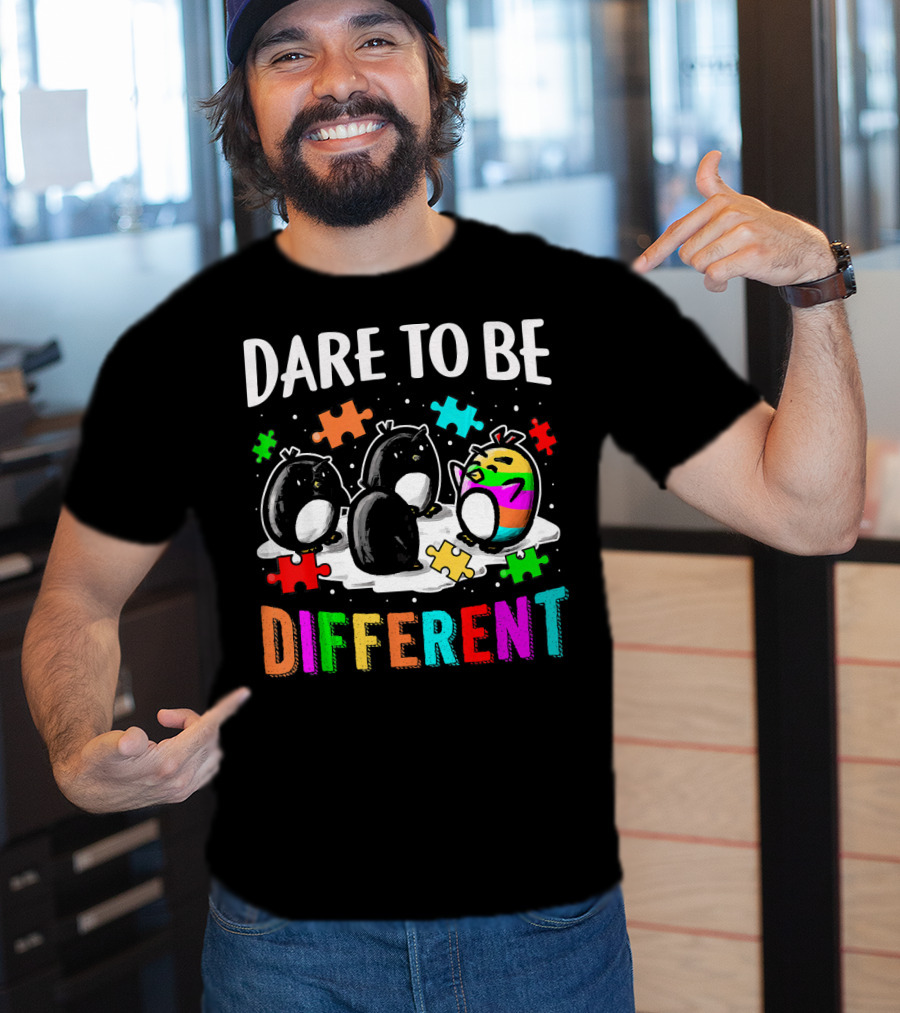 Dare To Be Different Penguin Puzzle Autism Awareness T-Shirt